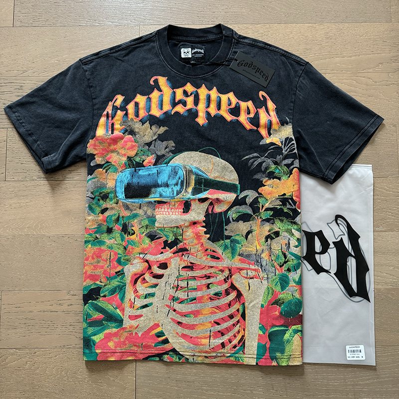 Godspeed Skeleton & Floral Washed Graphic T-Shirt ¡ª context