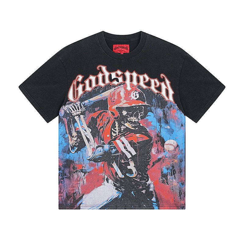 Godspeed Baseball Skull Graphic T-Shirt ¡ª front