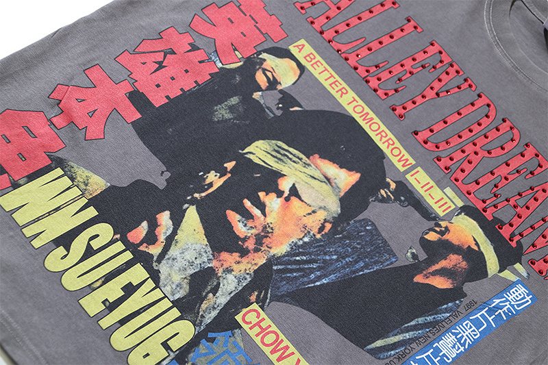 VALE USA Washed Gray Rhinestone Graphic T-Shirt ¡ª detail