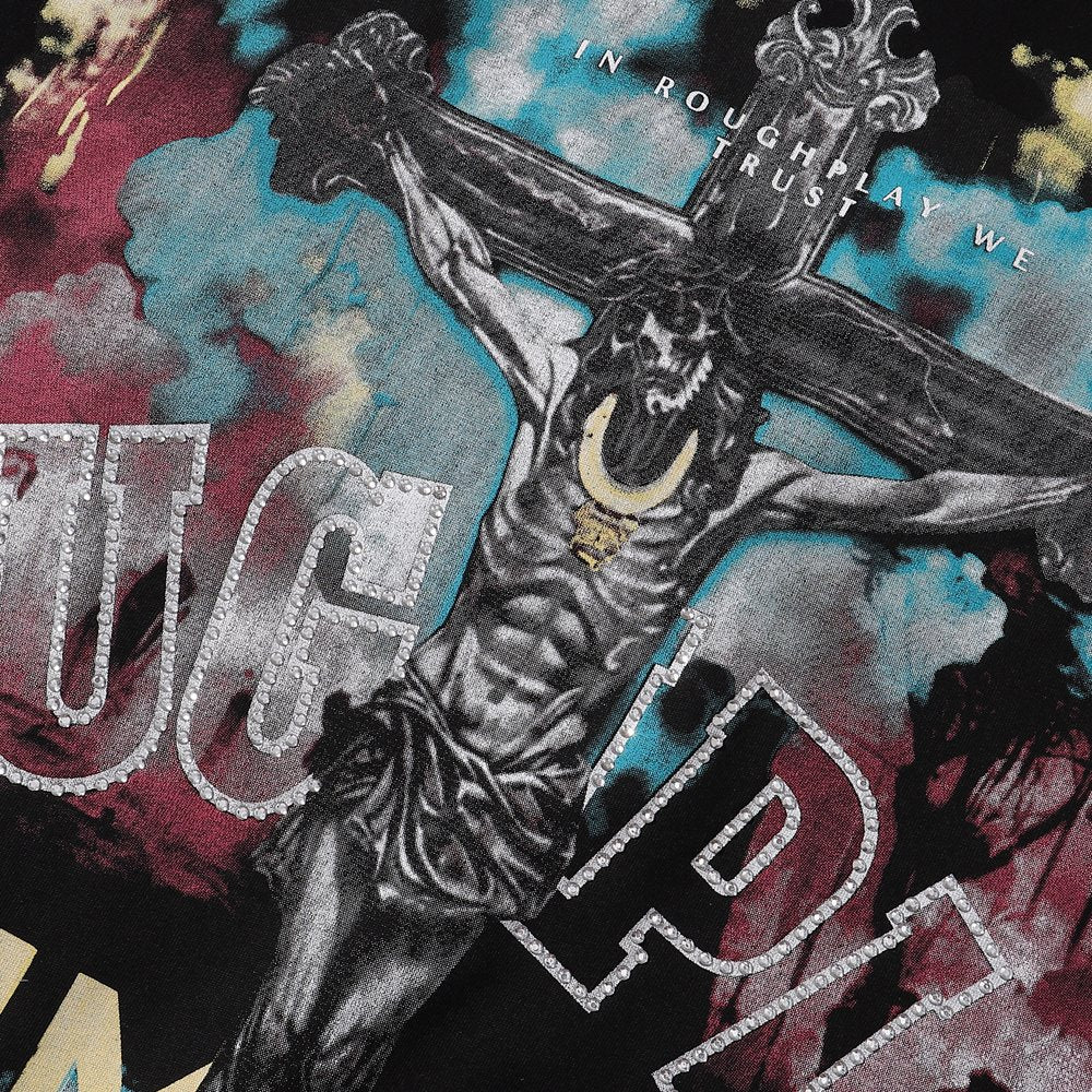 Rough Play Skeleton Cross Rhinestone Sleeveless T-Shirt ¡ª detail