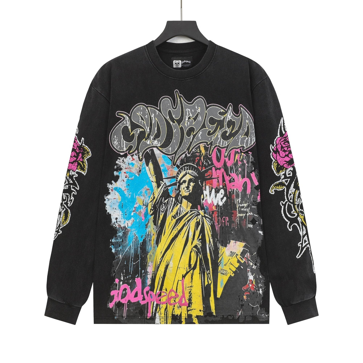 Godspeed Washed Black Graphic Long-Sleeve T-Shirt ¡ª hero