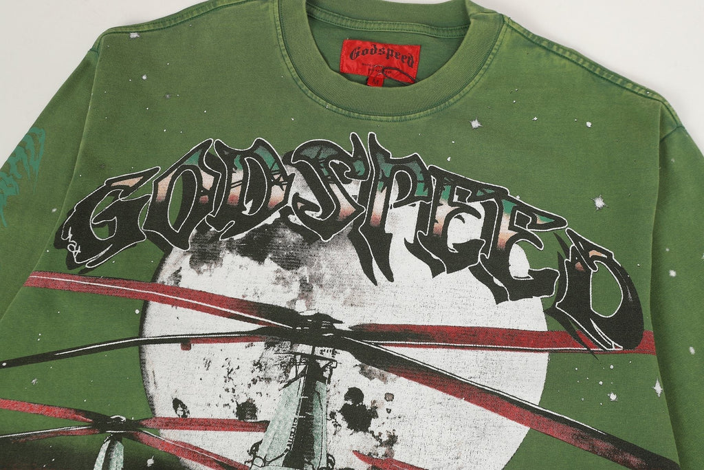 Godspeed Washed Olive Aircraft Graphic Long-Sleeve T-Shirt ¡ª detail