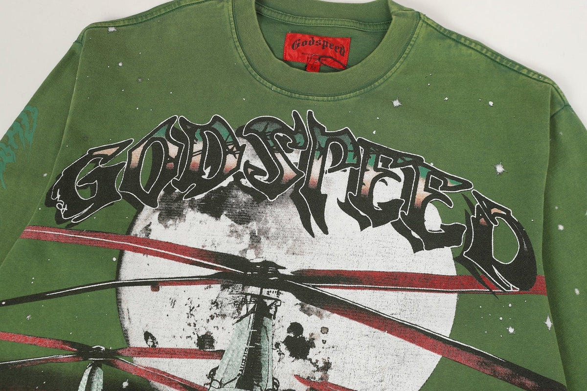 Godspeed Washed Olive Aircraft Graphic Long-Sleeve T-Shirt ¡ª detail