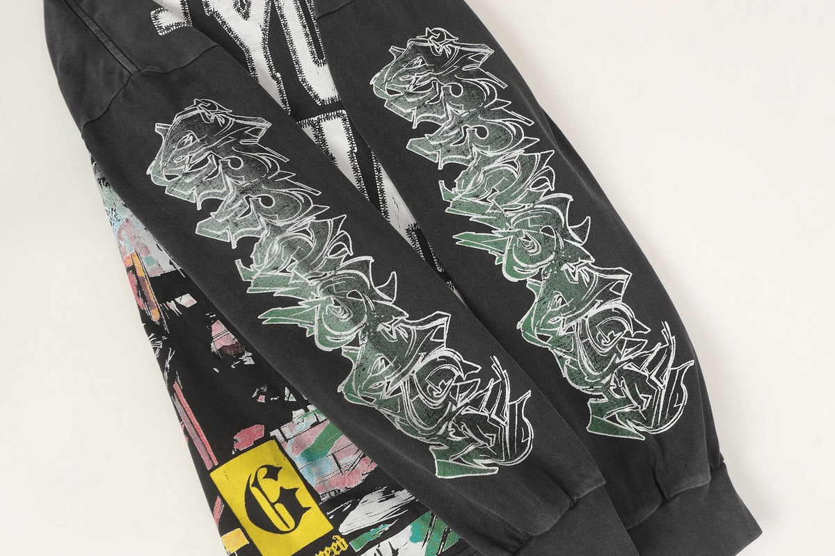 Godspeed Washed Black Skeleton Graphic Long-Sleeve T-Shirt ¡ª detail