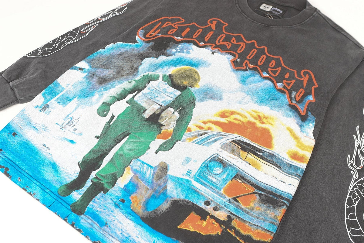 Godspeed Washed Black Rock Graphic Long-Sleeve T-Shirt ¡ª detail