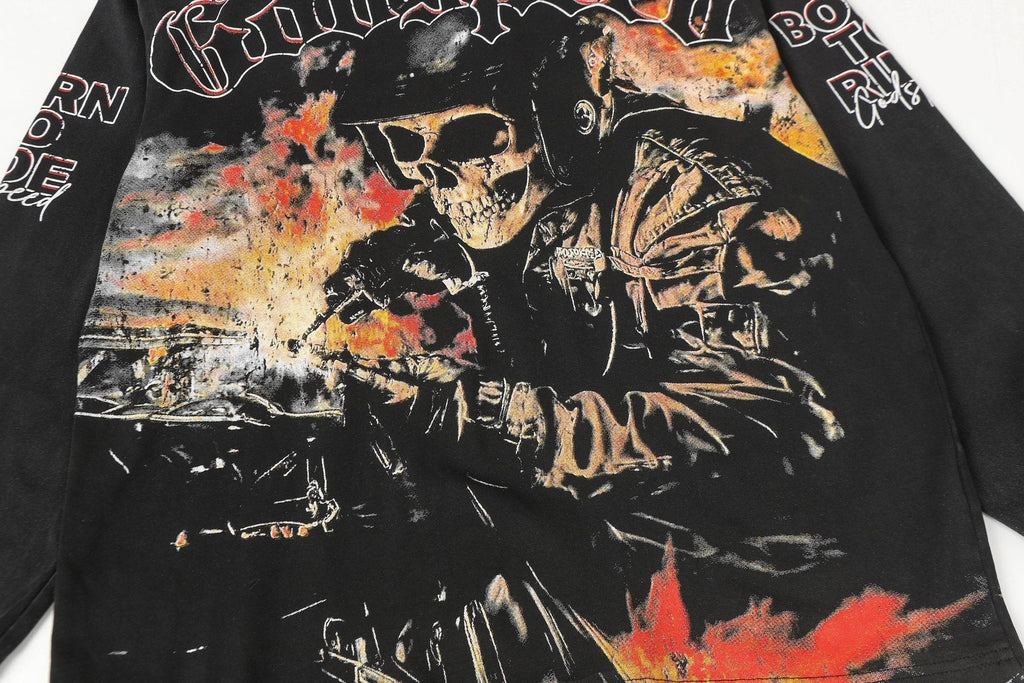 Godspeed Skull Flame Car Graphic Long-Sleeve T-Shirt ¡ª detail