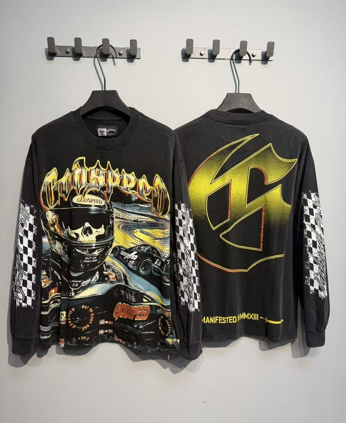 Godspeed Washed Black Racing Skull Long-Sleeve T-Shirt ¡ª context