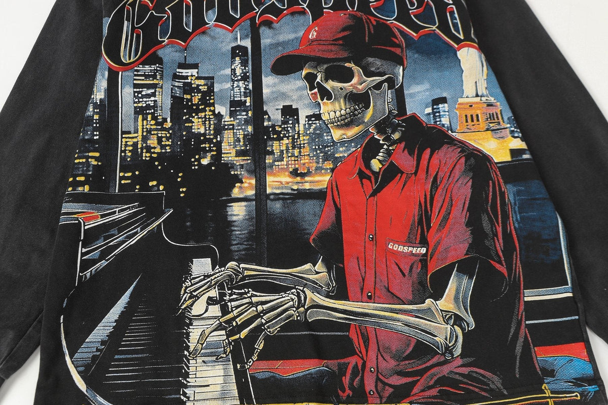 Godspeed Manifested Washed Black Graphic Long-Sleeve T-Shirt ¡ª detail
