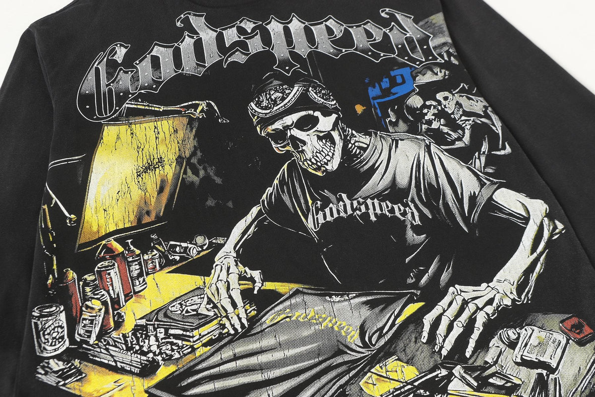 Godspeed Washed Black Rock Graphic Long-Sleeve T-Shirt ¡ª detail