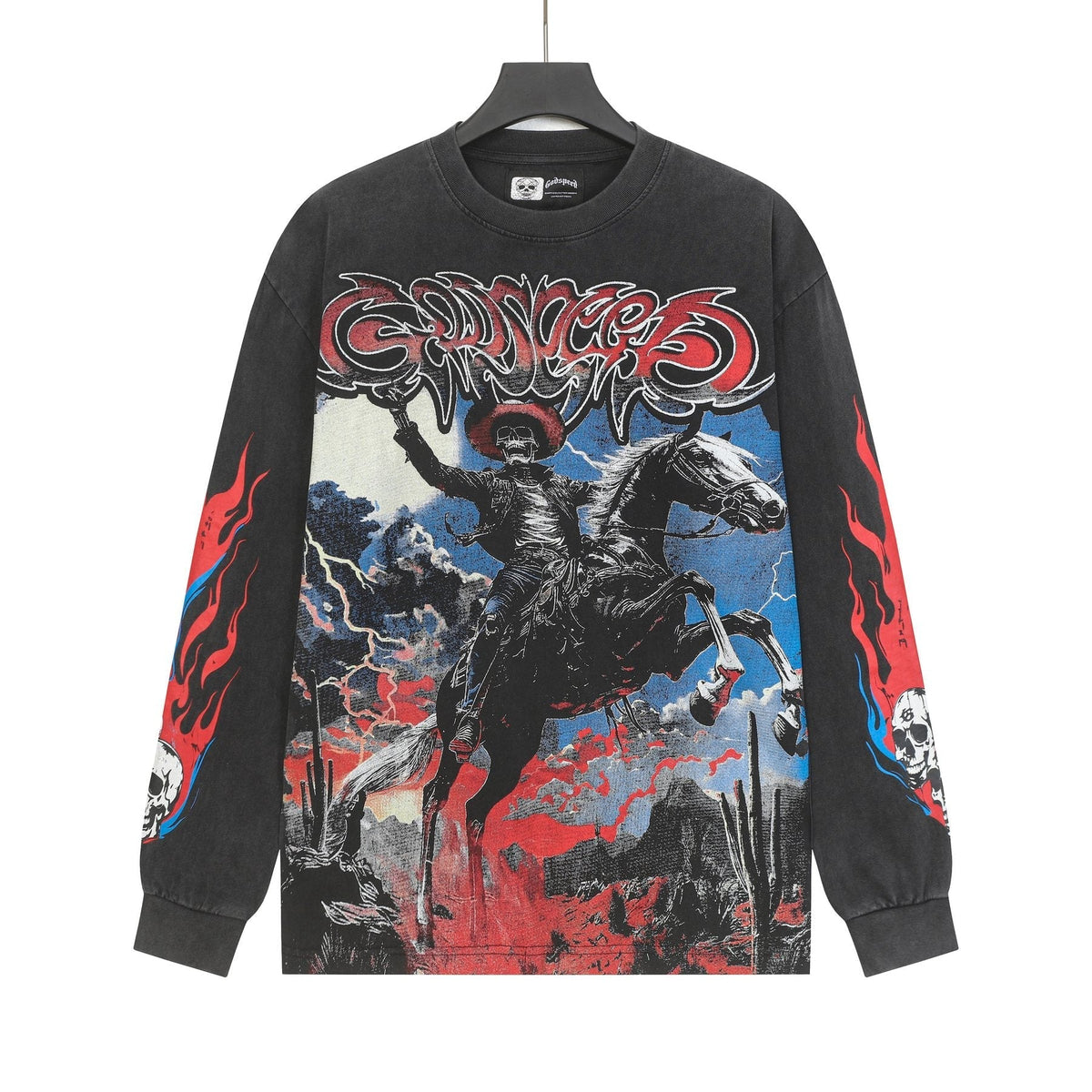 Godspeed Washed Black Cowboy Graphic Long-Sleeve T-Shirt ¡ª front
