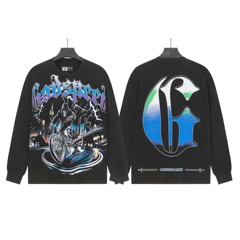 Godspeed Biker City Graphic Long-Sleeve T-Shirt ¡ª front