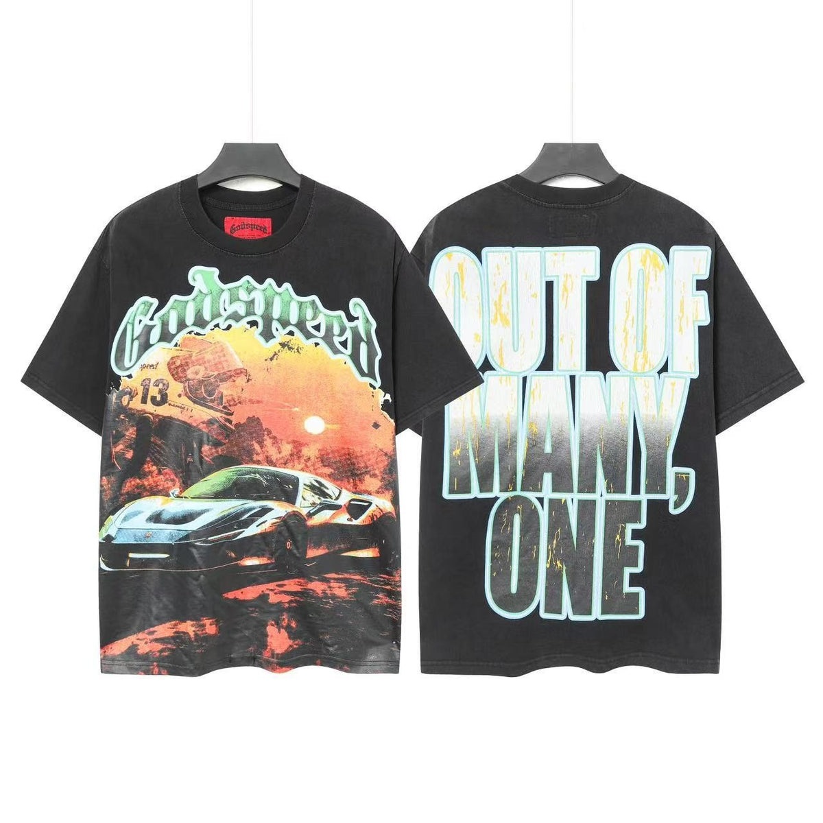 Godspeed Out Of Many One Car Sunset Graphic T-Shirt ¡ª front