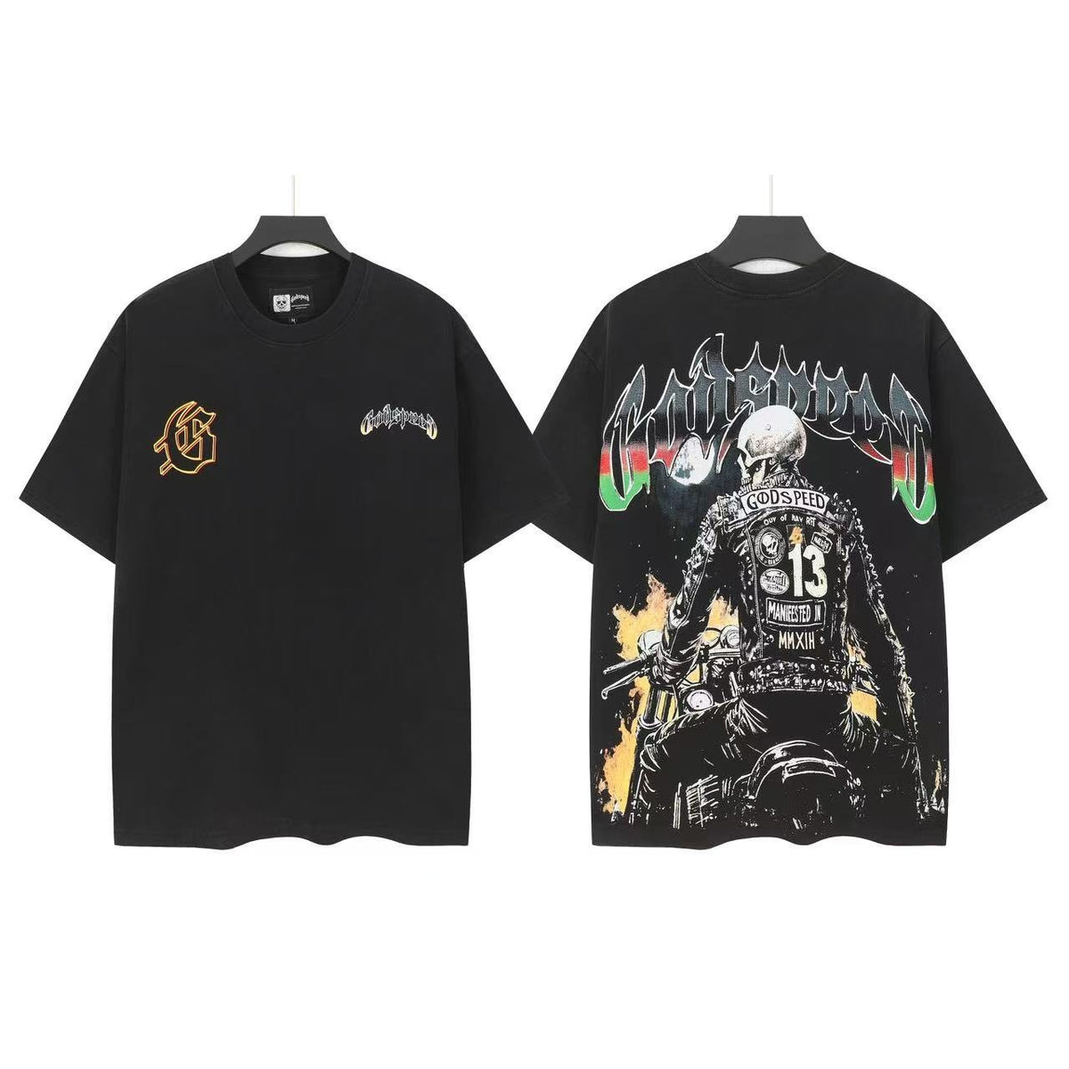 Godspeed Biker Skeleton Graphic T-Shirt ¡ª front