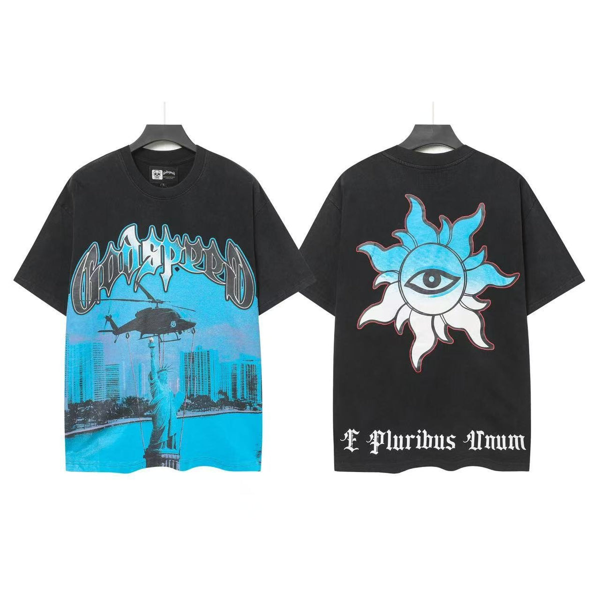 Godspeed Blue City Helicopter Sun-Eye Graphic T-Shirt ¡ª front