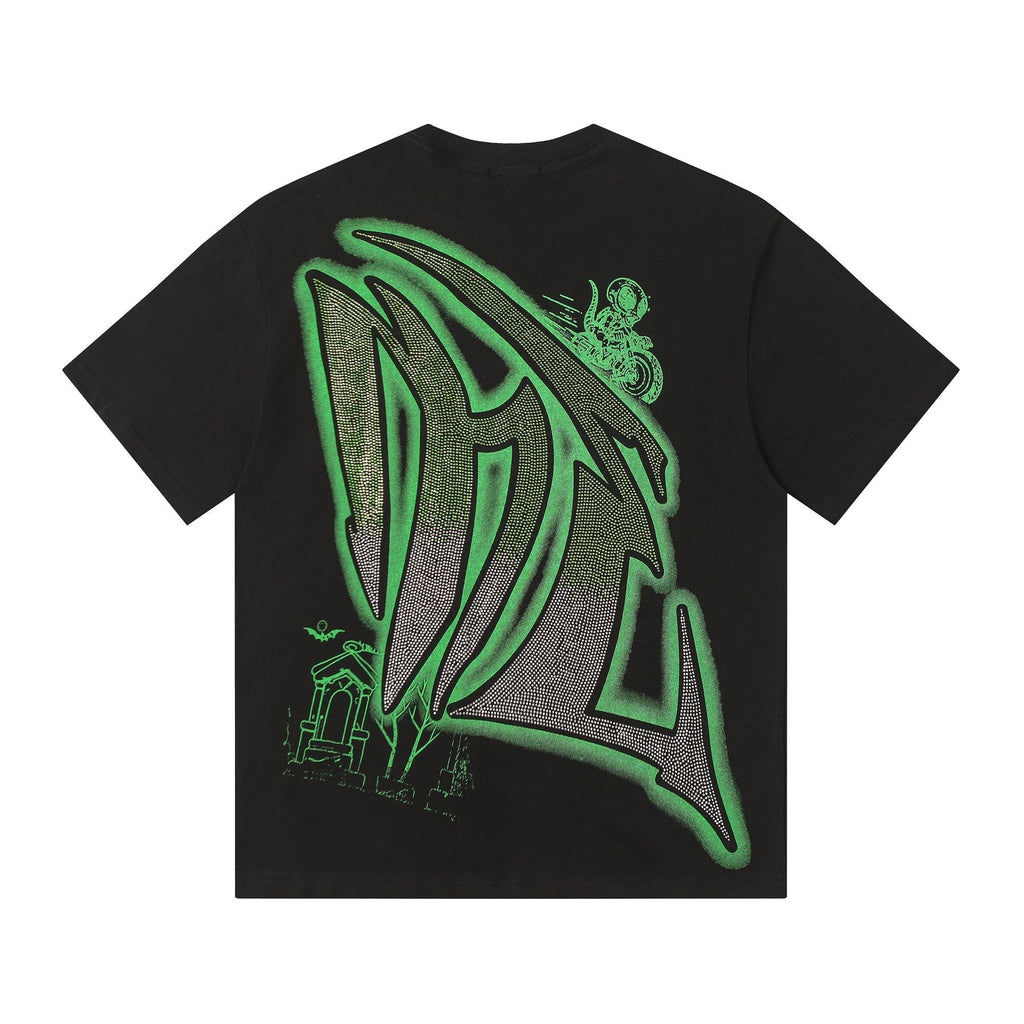 MIXED EMOTION Green Graphic Rhinestone T-Shirt ¡ª back