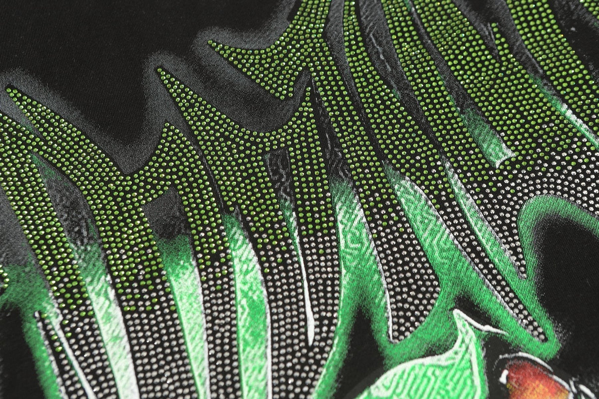 MIXED EMOTION Green Graphic Rhinestone T-Shirt ¡ª detail