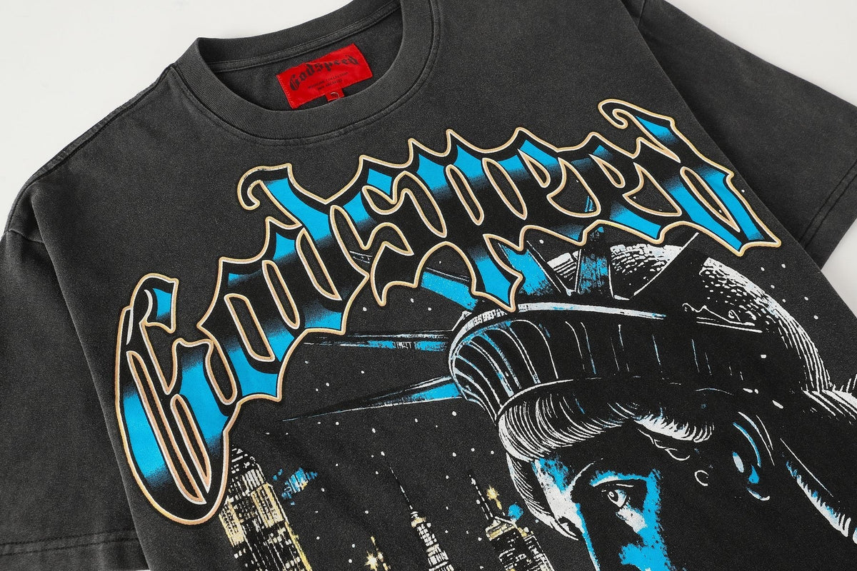 Godspeed Scary Nights Statue of Liberty Graphic T-Shirt ¡ª detail