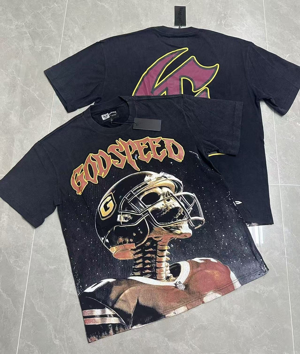 Godspeed Football Skeleton Graphic T-Shirt ¡ª context
