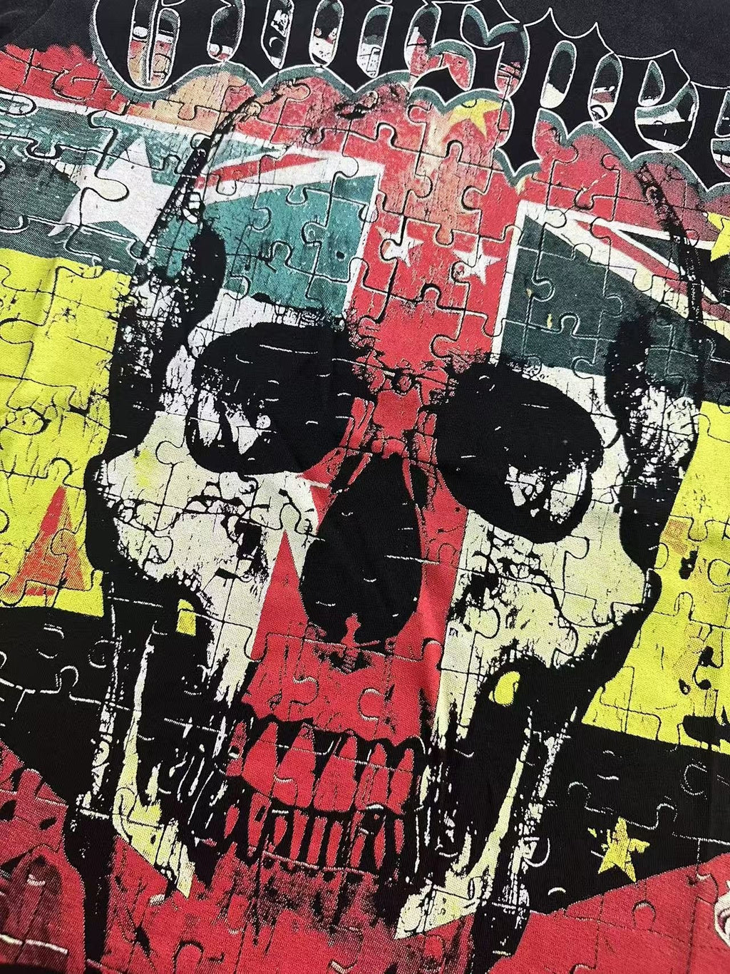Godspeed Puzzle Skull Graphic T-Shirt ¡ª detail