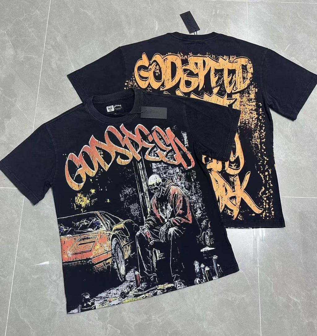 Godspeed Street Graffiti Skeleton Car Graphic T-Shirt ¡ª context