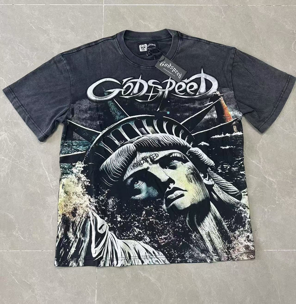 Godspeed Statue of Liberty Washed Graphic T-Shirt ¡ª front