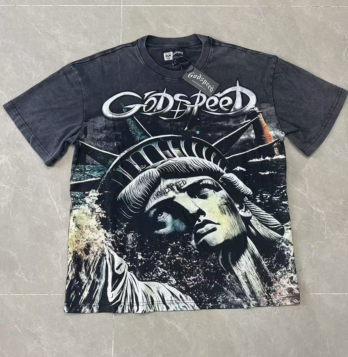 Godspeed Statue of Liberty Washed Graphic T-Shirt ¡ª front