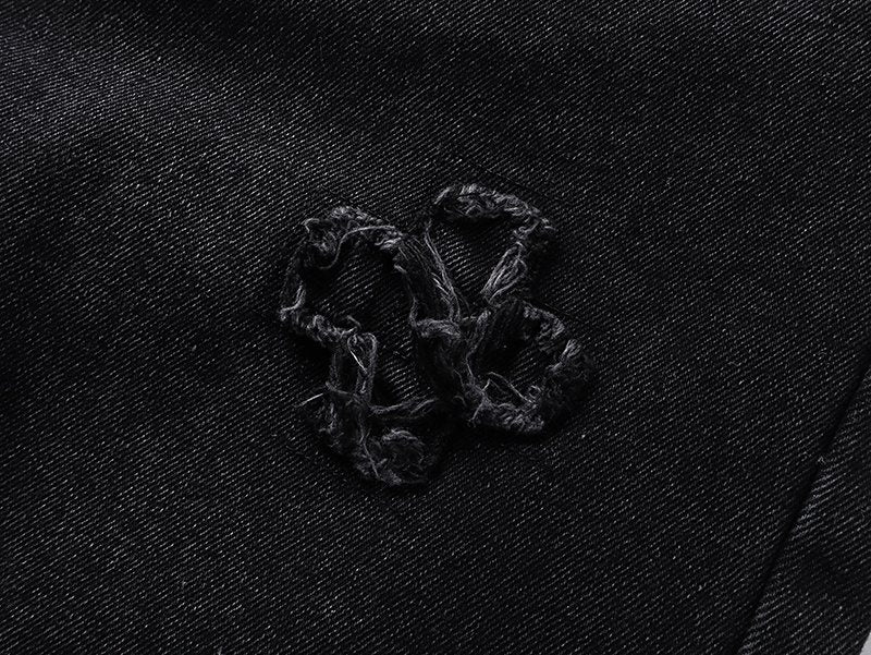 Ksubi Black Distressed Cross Embroidered Straight-Leg Jeans ¡ª detail