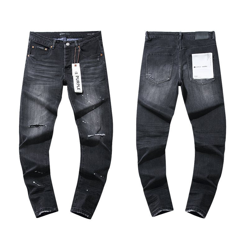 Purple Brand Black Distressed Paint-Splatter Jeans ¡ª hero