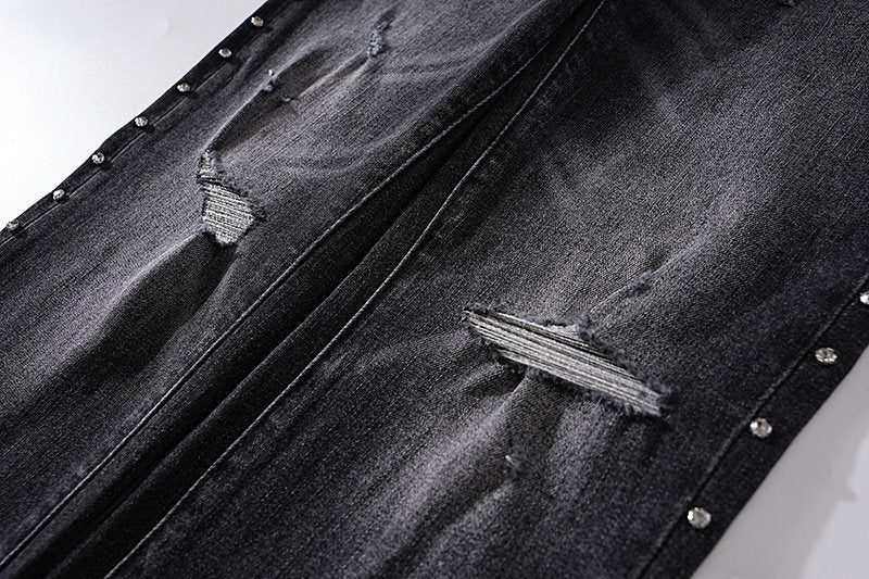 Purple Brand Black Distressed Studded Jeans ¡ª detail