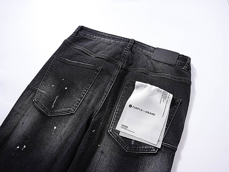 Purple Brand Black Paint-Splatter Distressed Jeans ¡ª detail