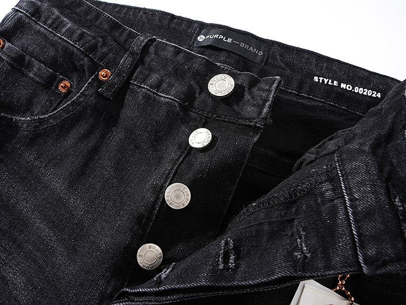Purple Brand Black Distressed Tapered Jeans ¡ª detail