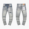 Purple Brand Light Blue Distressed Ribbed Knee Jeans ¡ª hero