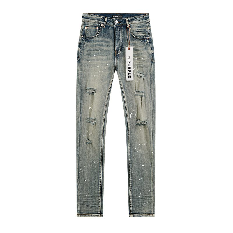 Purple Brand Light Blue Distressed Paint Splatter Jeans ¡ª front