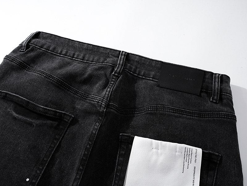Purple Brand Paint Splatter Waxed-Look Black Jeans ¡ª detail