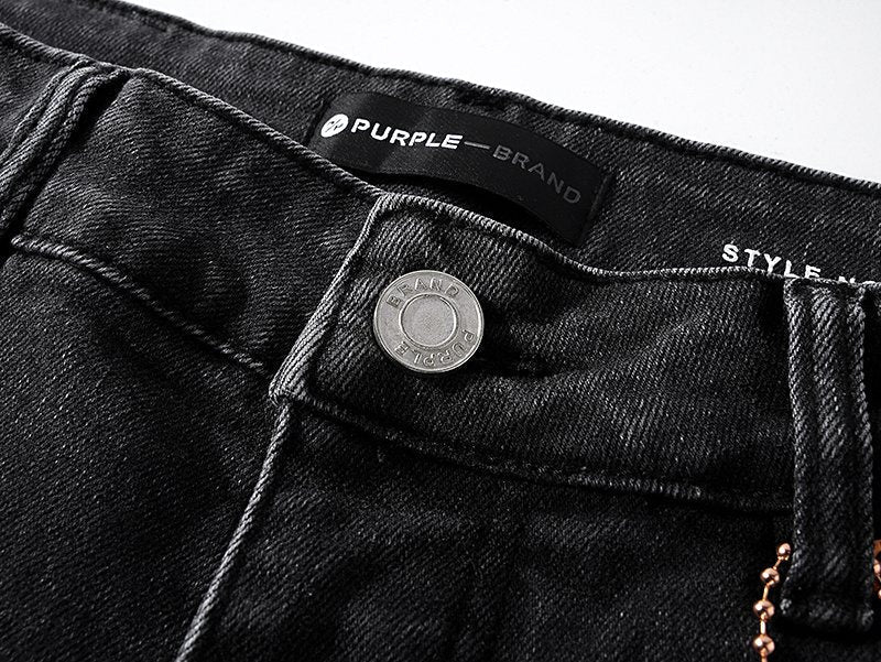 Purple Brand Paint Splatter Waxed-Look Black Jeans ¡ª detail