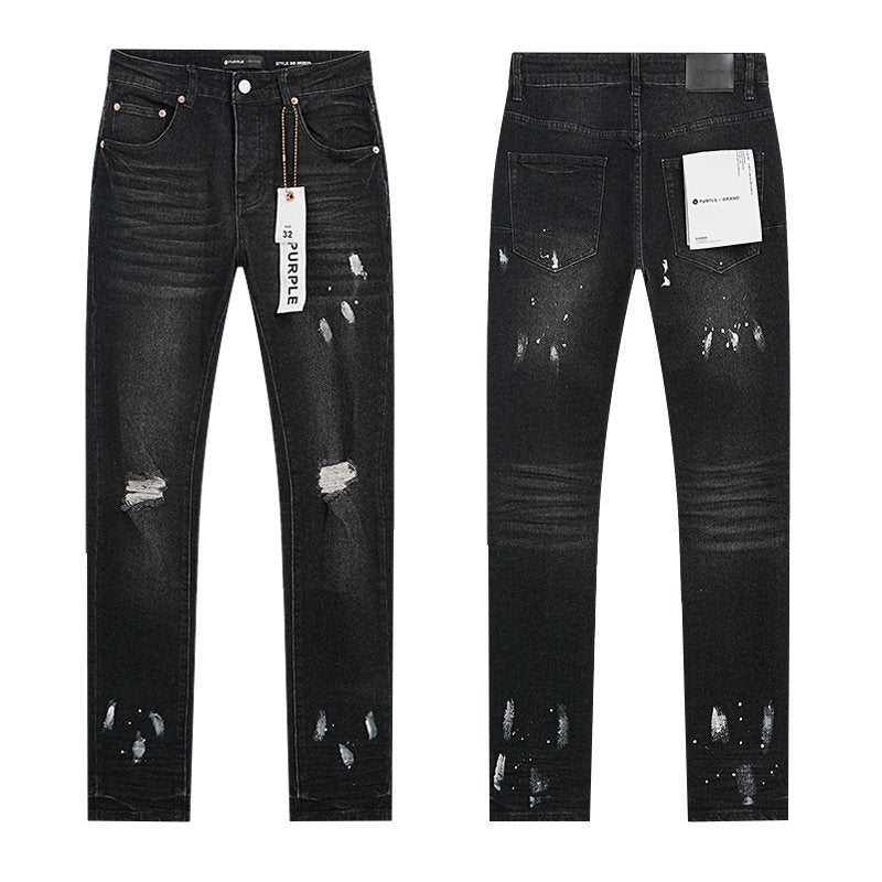 Purple Brand Black Distressed Paint-Splatter Jeans ¡ª hero