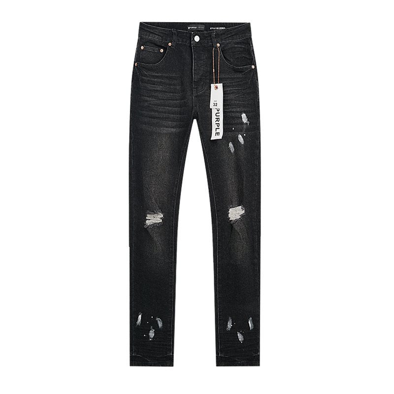 Purple Brand Black Distressed Paint-Splatter Jeans ¡ª front