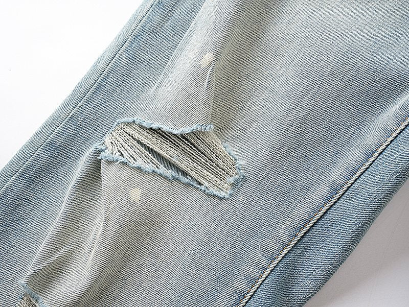 Purple Brand Light Blue Distressed Paint-Splatter Flared Jeans ¡ª detail