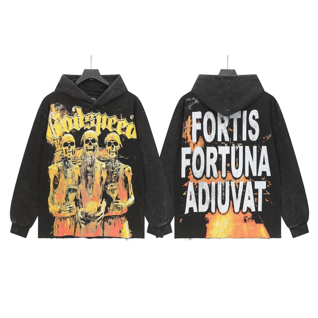 Godspeed Fortis Fortuna Adiuvat Skull Graphic Hoodie ¡ª front