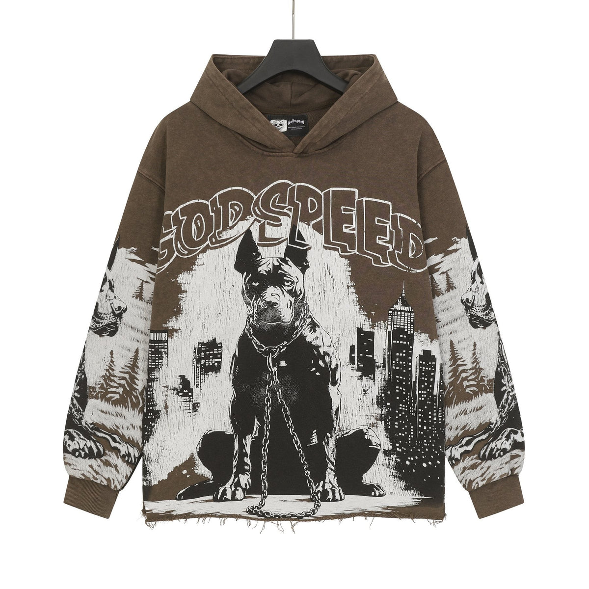 Godspeed Dog & City Graphic Raw-Hem Hoodie ¡ª front