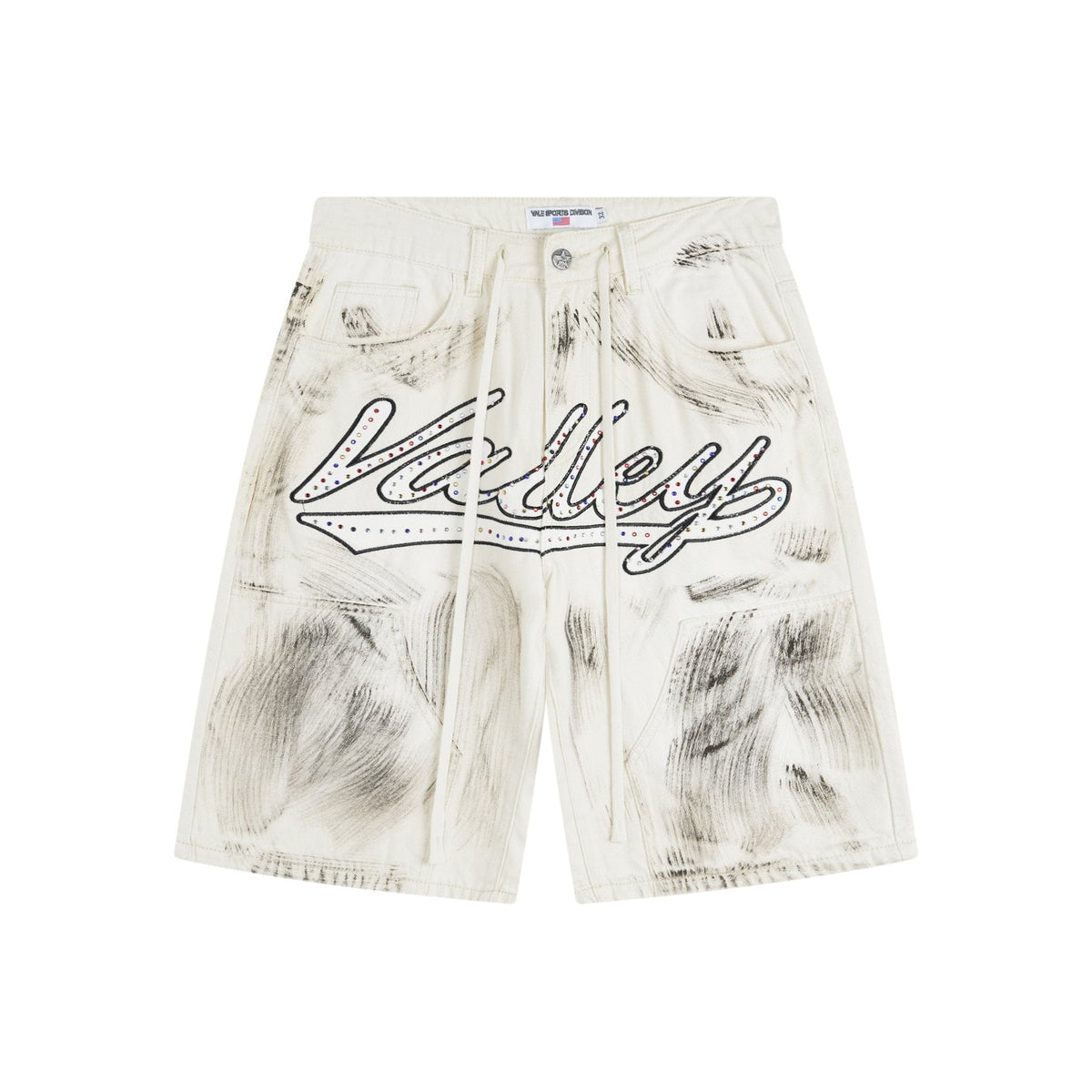 VALLEY Skittles Rhinestone Denim Shorts ¡ª front