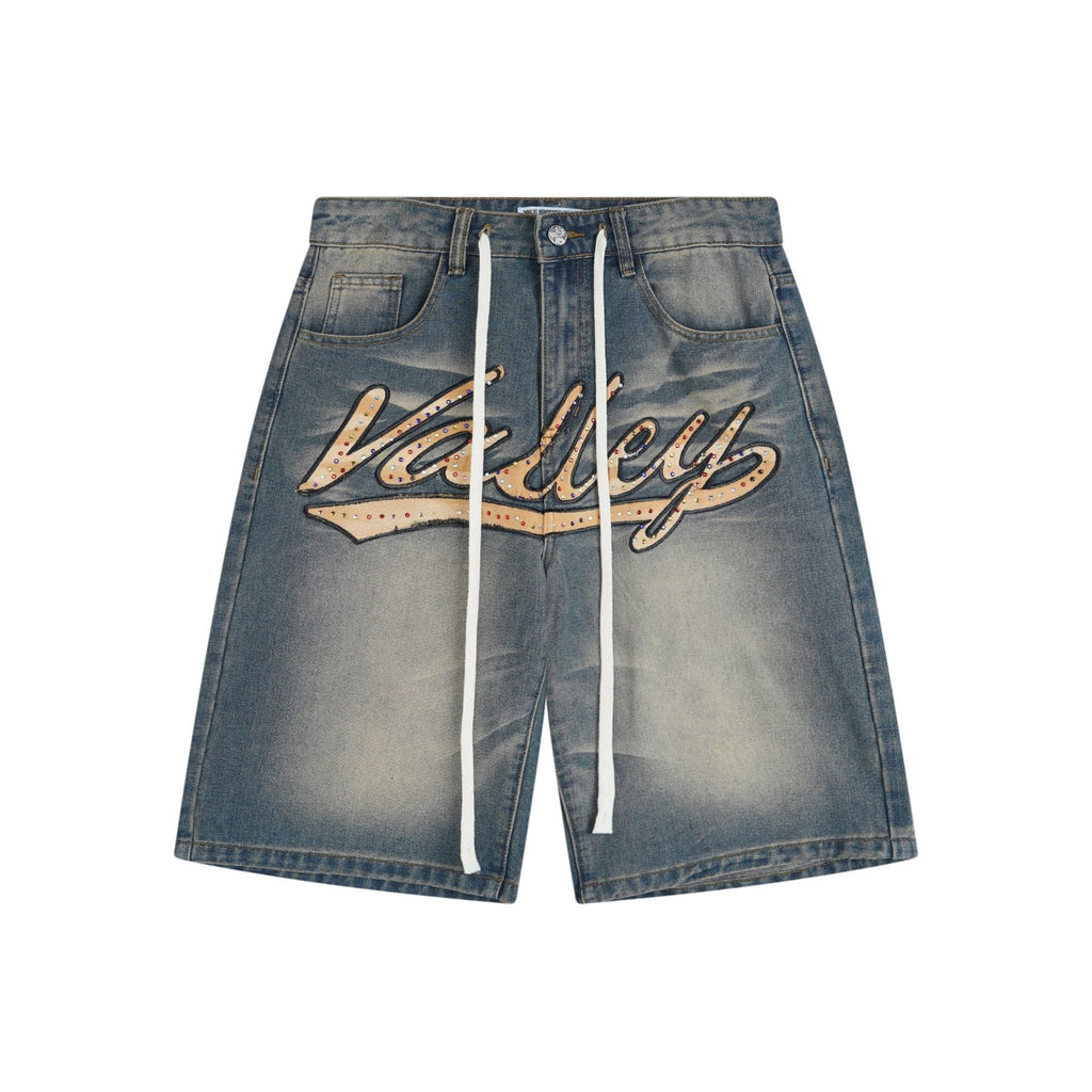 VALLEY Embellished Blue Denim Jorts ¡ª front