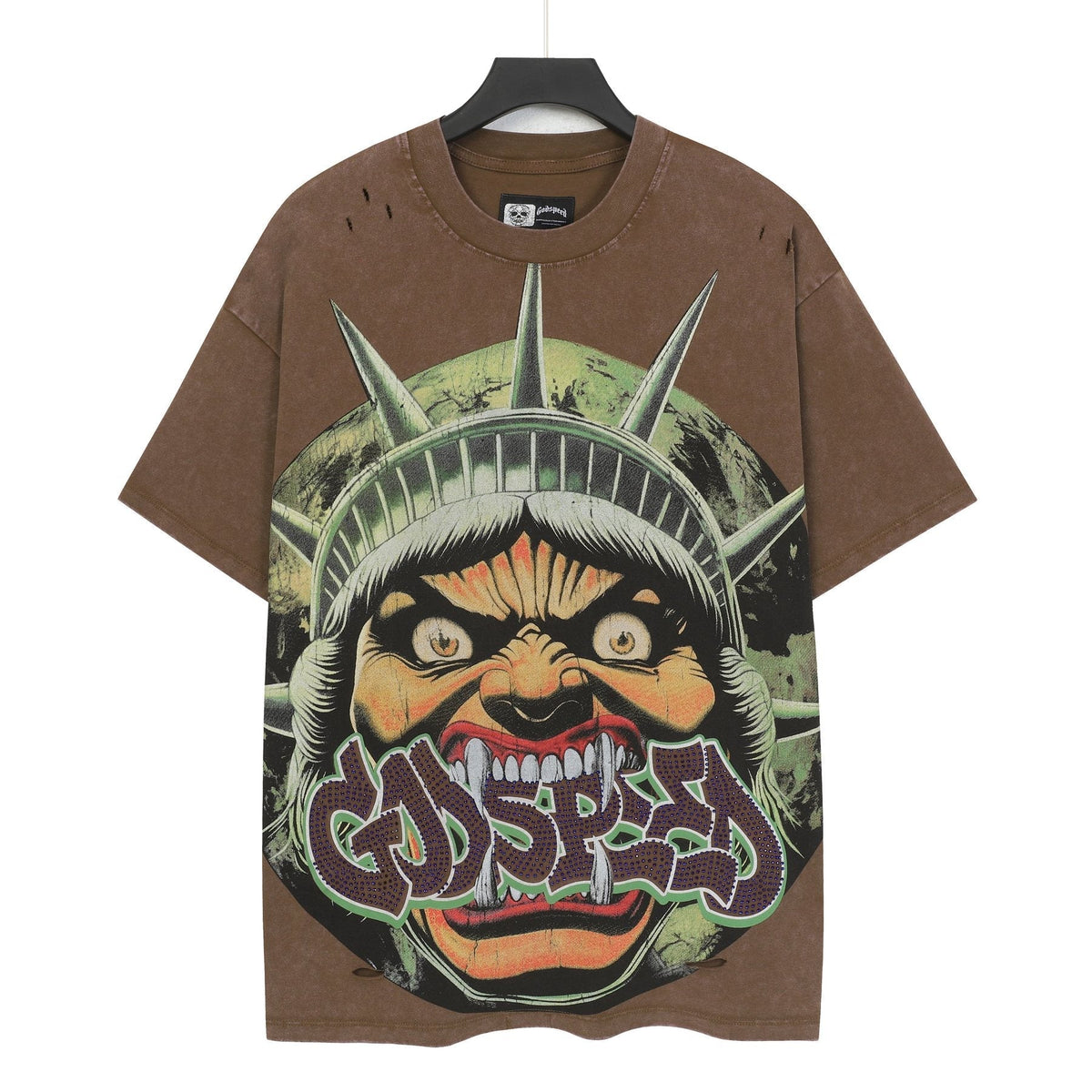 Godspeed Distressed Rhinestone Graphic T-Shirt ¡ª front