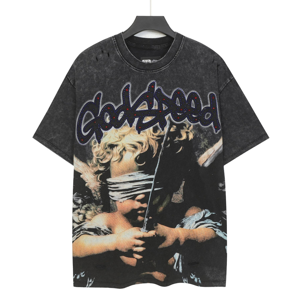Godspeed Distressed Rhinestone Graphic T-Shirt ¡ª front