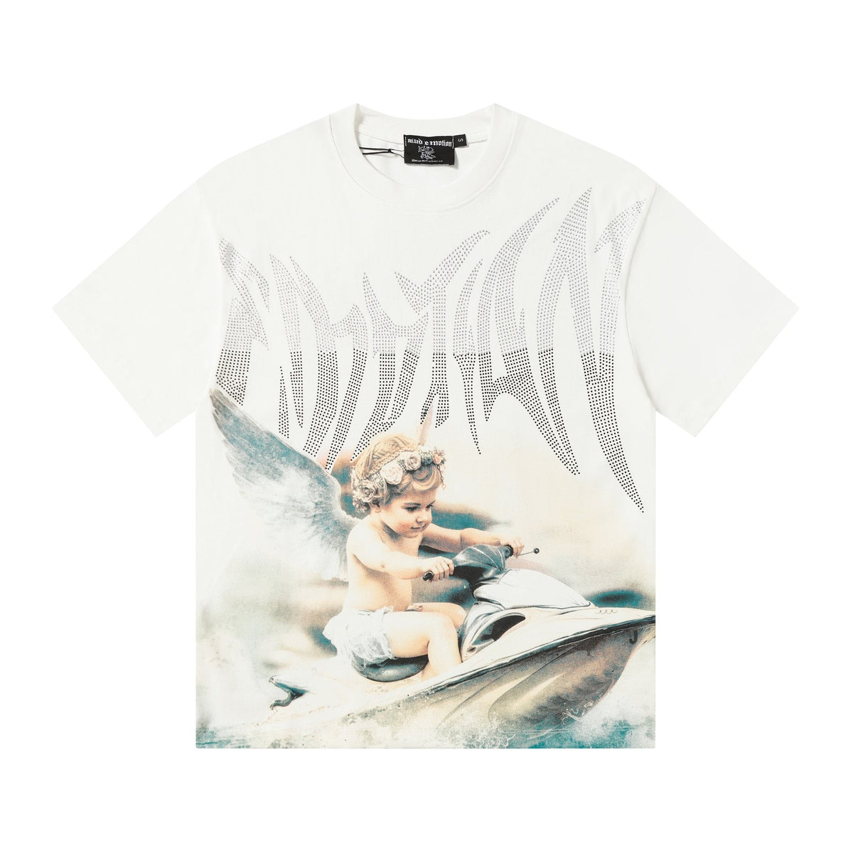 MIXED EMOTION Rhinestone Graphic T-Shirt ¡ª front