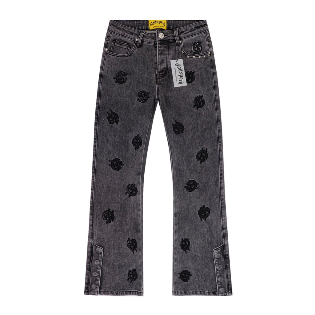 Godspeed Embroidered Washed Flared Jeans ¡ª front