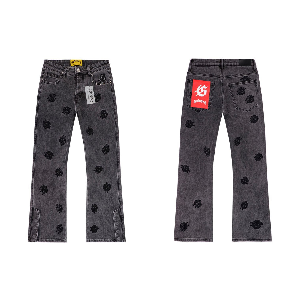 Godspeed Embroidered Washed Flared Jeans ¡ª front