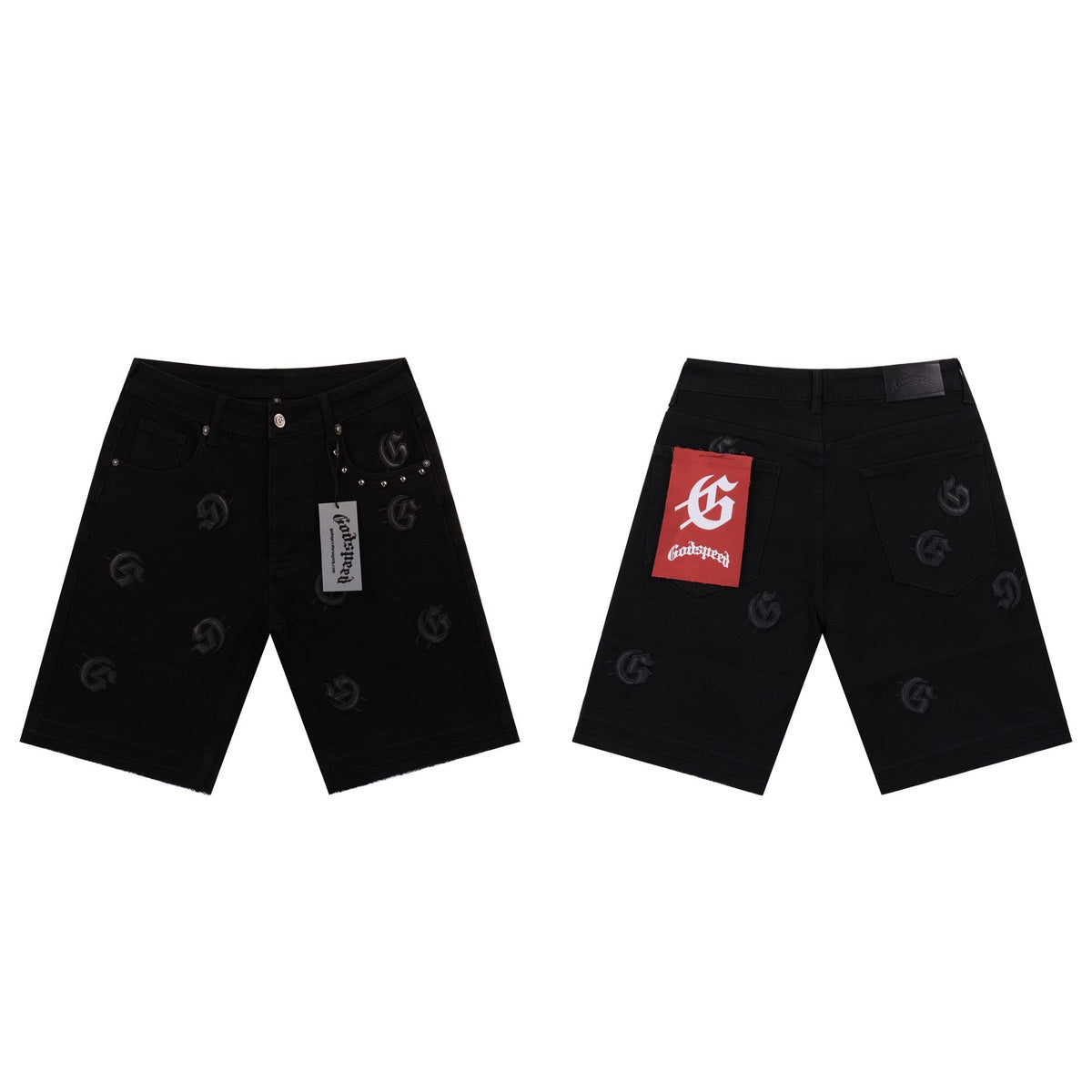 Godspeed Embroidered Denim Shorts ¡ª front