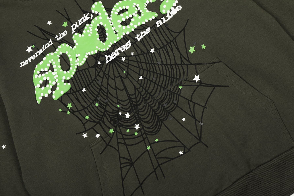 Sp5der Olive Green Spiderweb Graphic Matching Set ¡ª detail