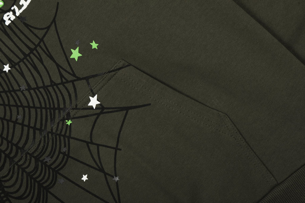 Sp5der Olive Green Spiderweb Graphic Matching Set ¡ª detail